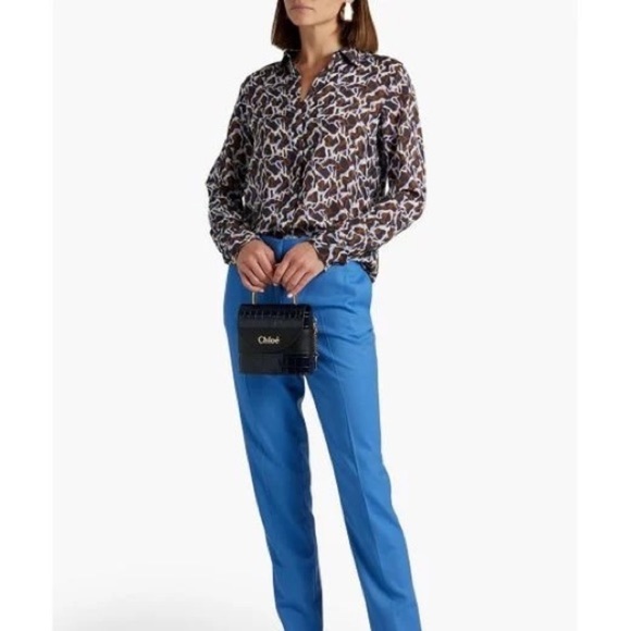 Theory Women's Navy Blue Brown Printed Silk-chiffon Shirt, size S - Picture 7 of 16